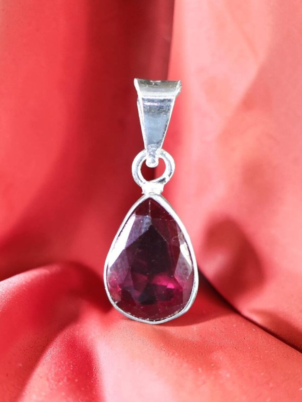 Natural Red Ruby 6.75 Carat Pear Gemstone Certified Pendant